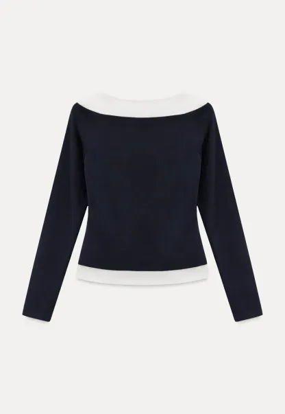 Contrast Trim Off Shoulder Long Sleeve Top