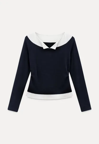 Contrast Trim Off Shoulder Long Sleeve Top
