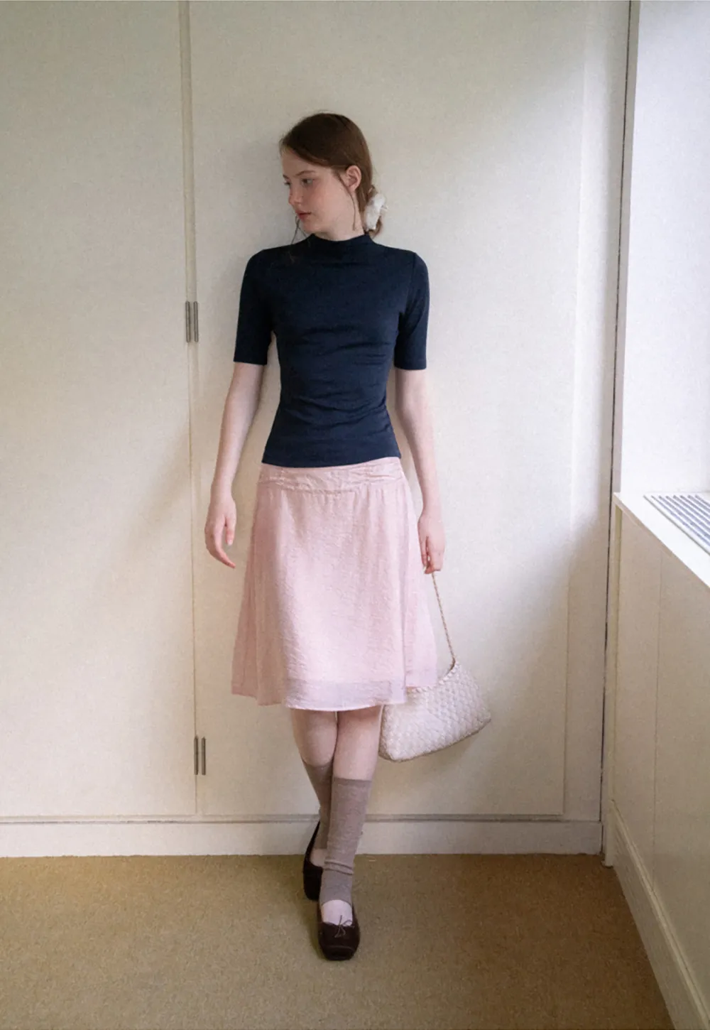 High Neck Short Sleeve Knit Top