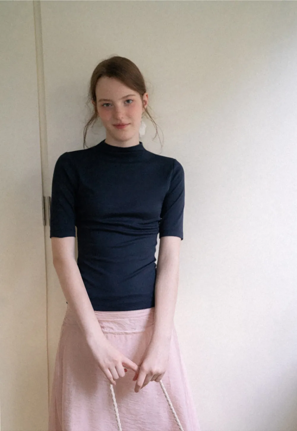 High Neck Short Sleeve Knit Top