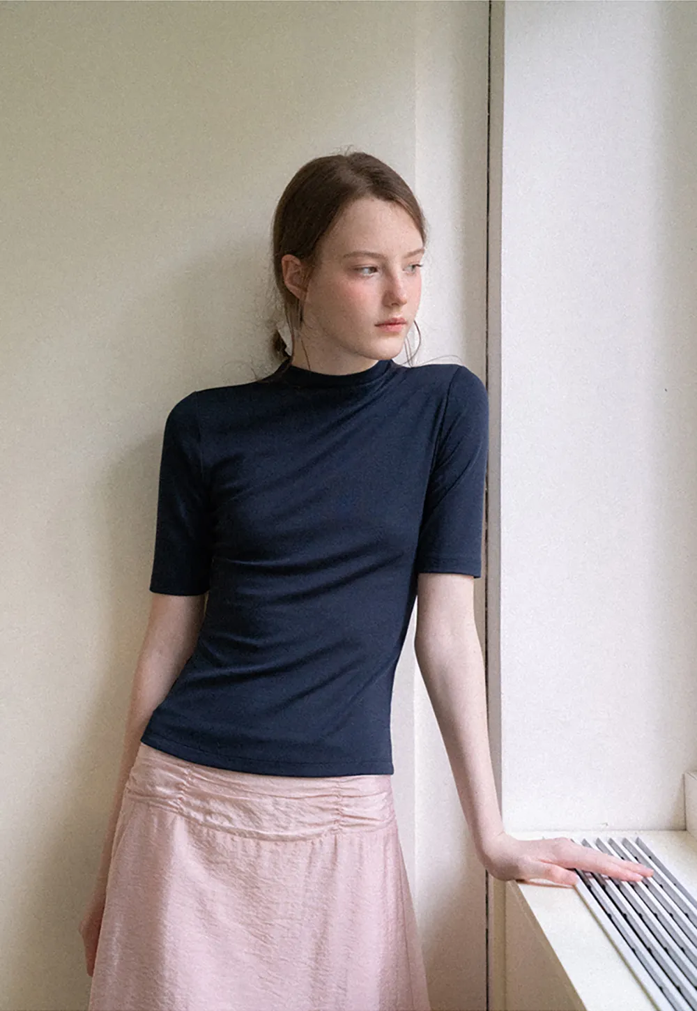 High Neck Short Sleeve Knit Top