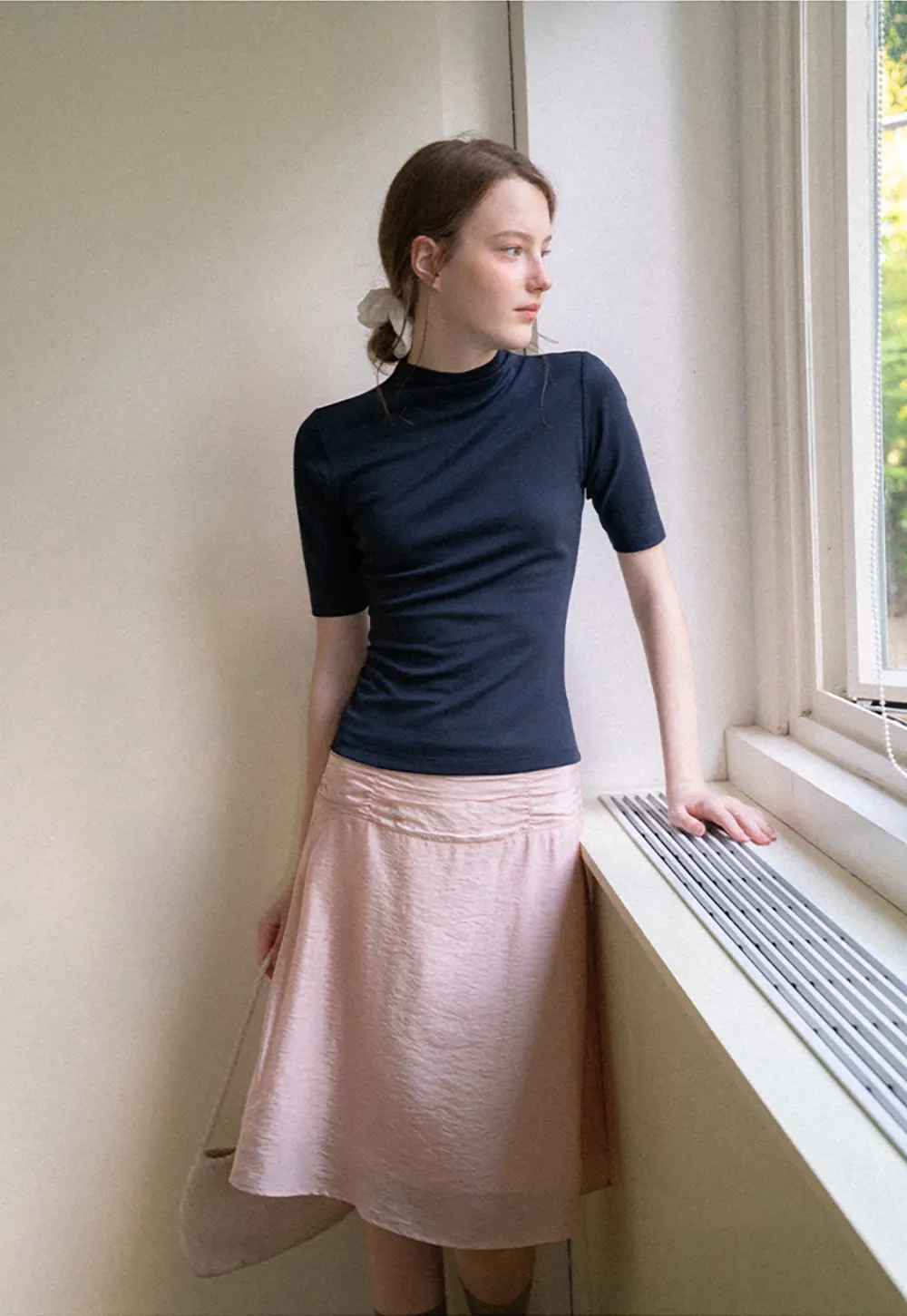 High Neck Short Sleeve Knit Top