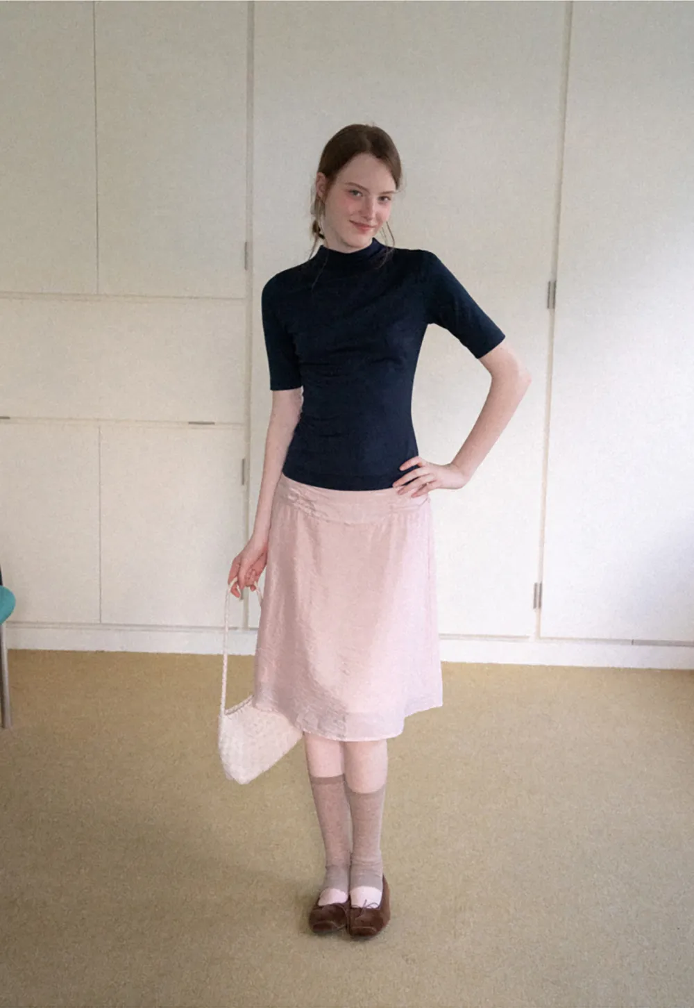 High Neck Short Sleeve Knit Top