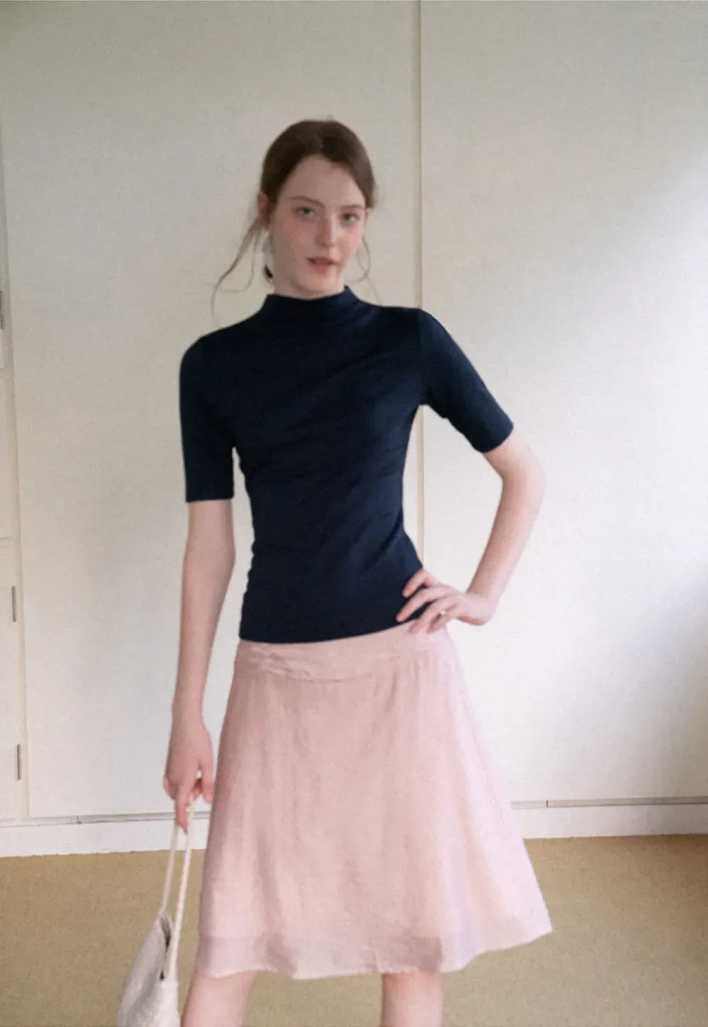 High Neck Short Sleeve Knit Top