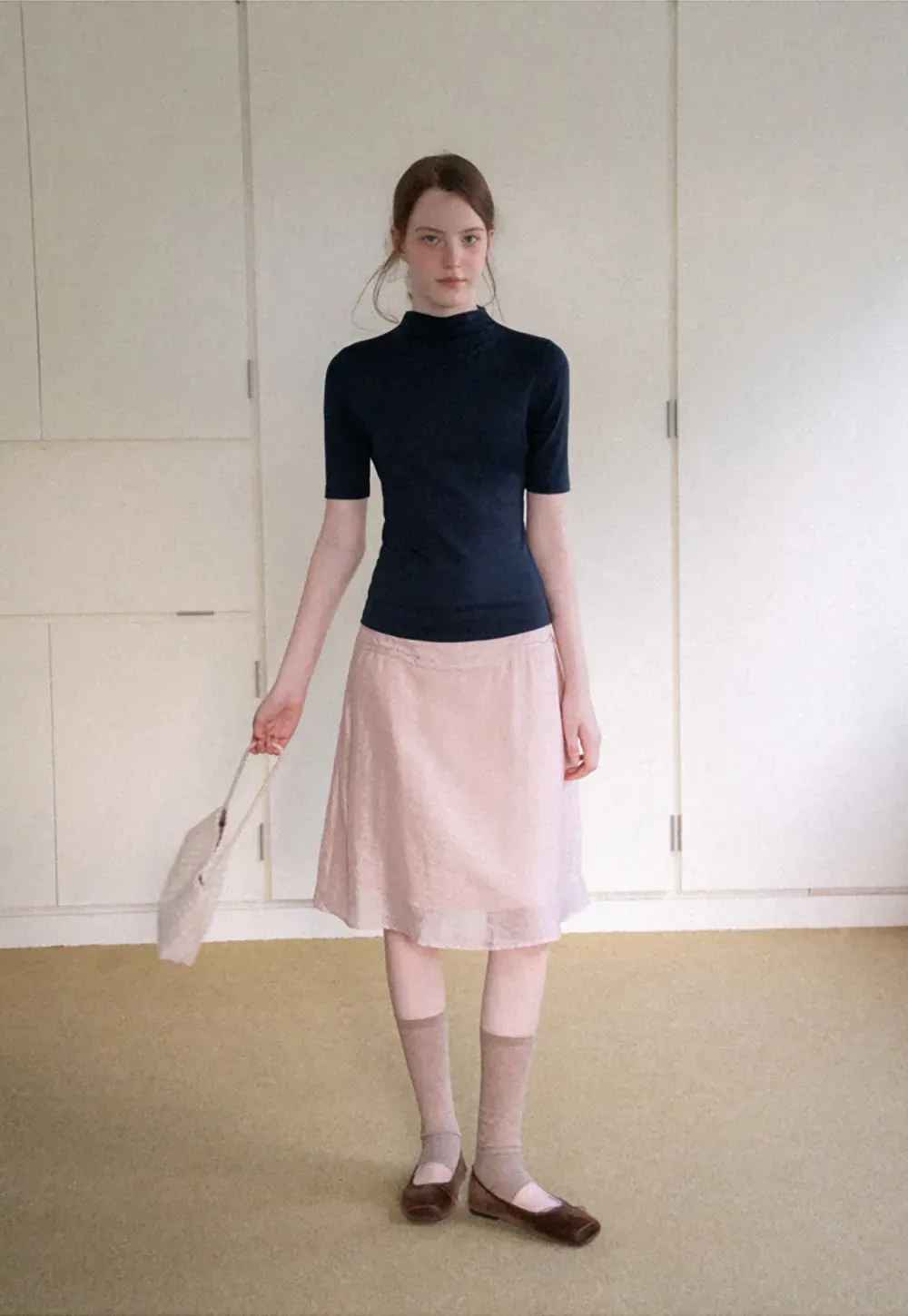 High Neck Short Sleeve Knit Top