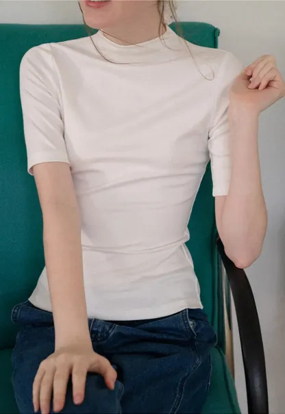 High Neck Short Sleeve Knit Top