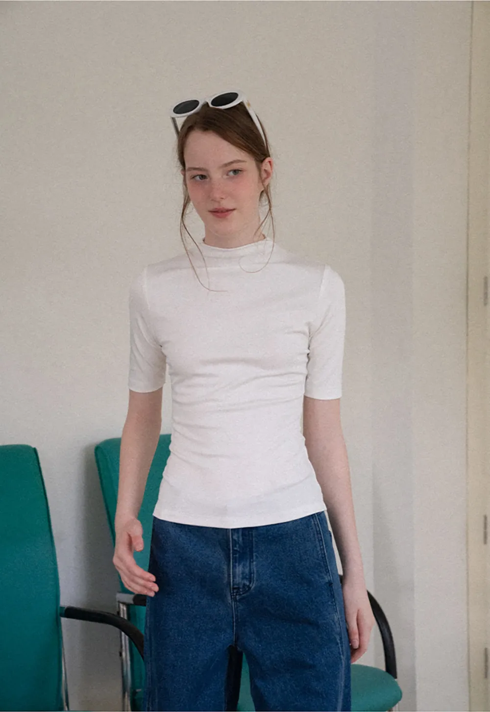 High Neck Short Sleeve Knit Top