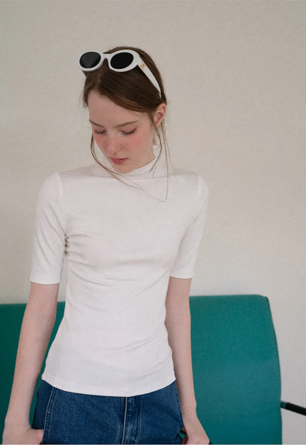 High Neck Short Sleeve Knit Top