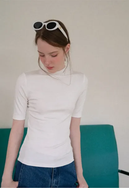 High Neck Short Sleeve Knit Top