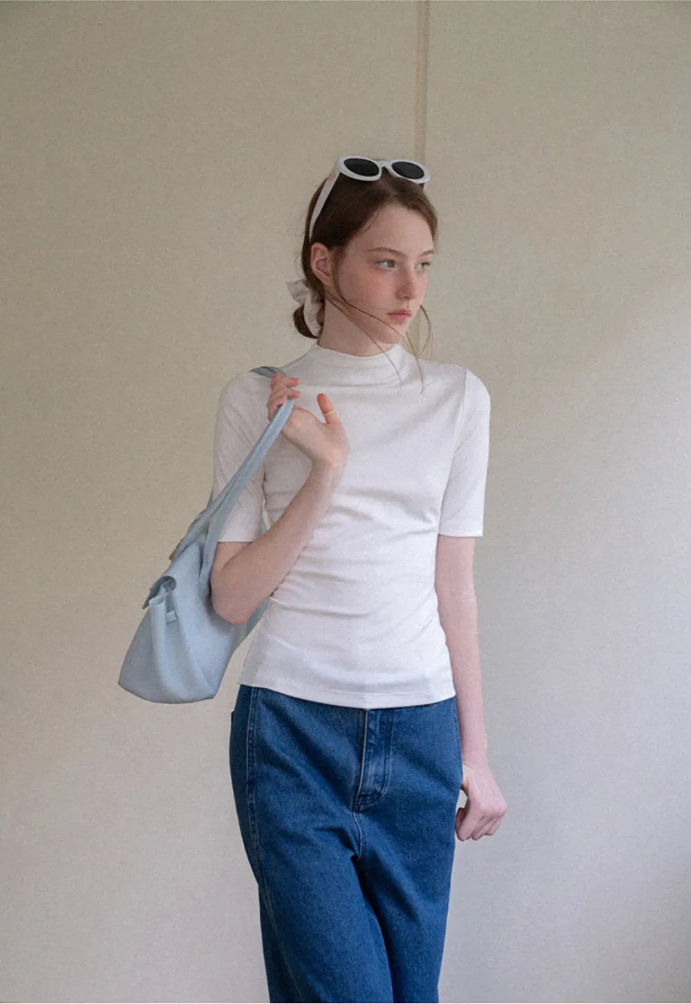 High Neck Short Sleeve Knit Top