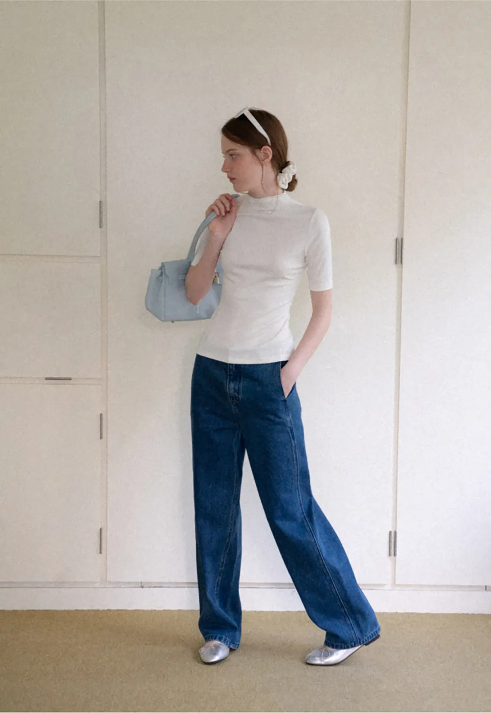 High Neck Short Sleeve Knit Top