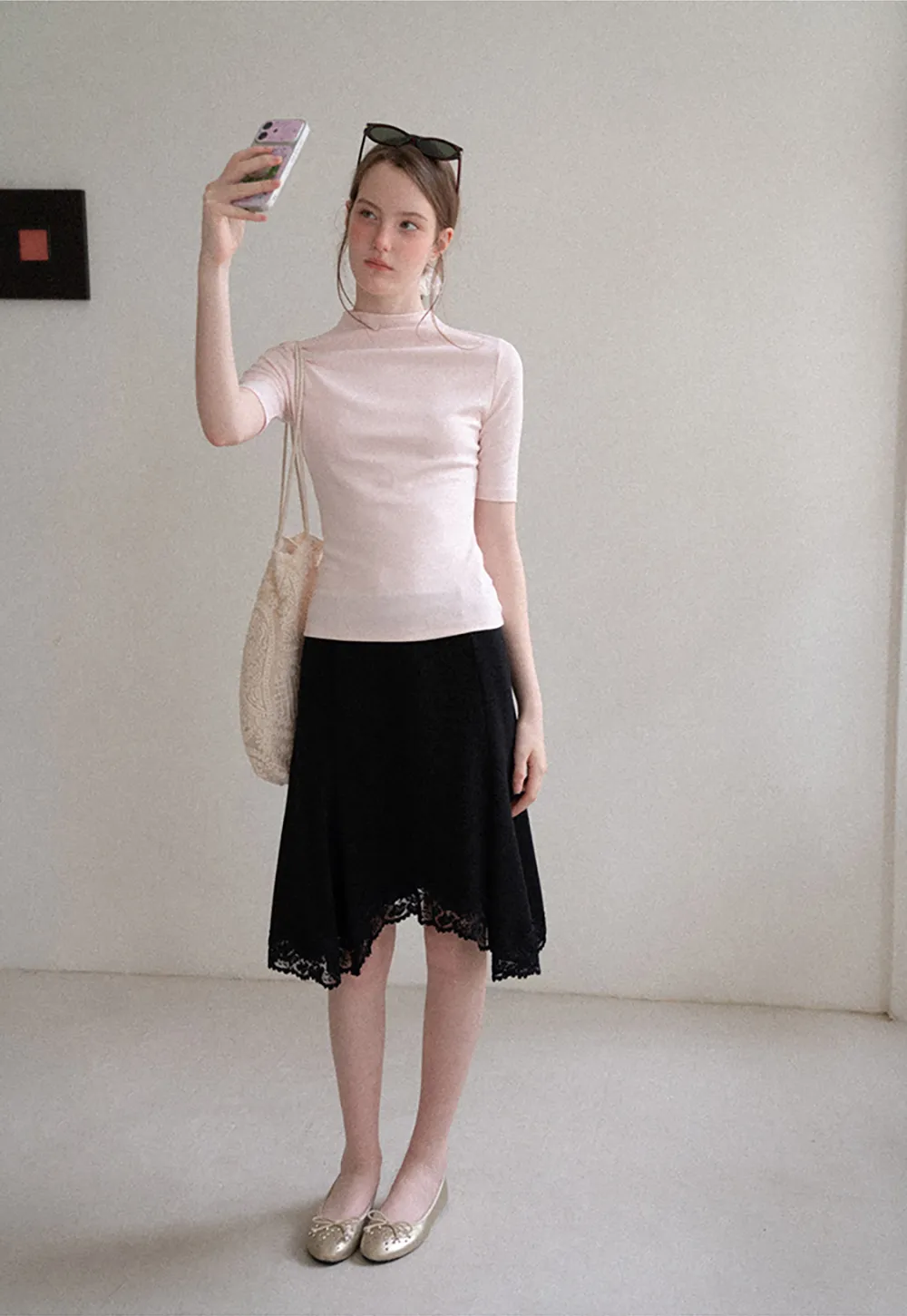 High Neck Short Sleeve Knit Top