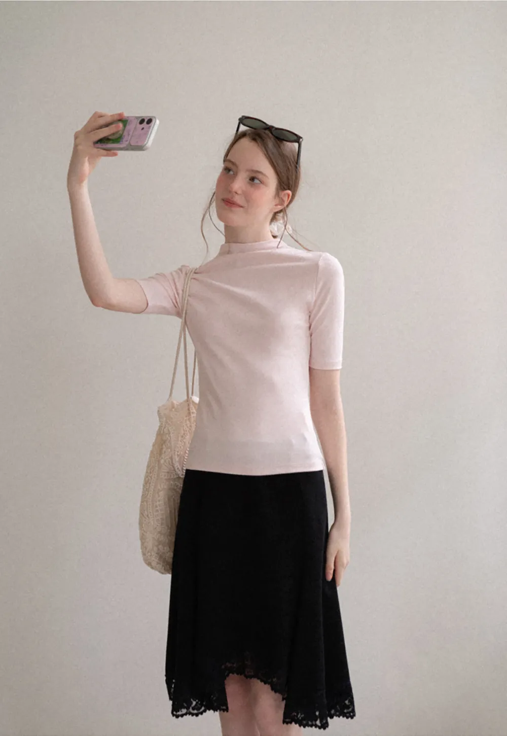 High Neck Short Sleeve Knit Top