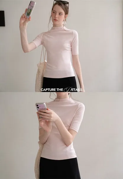 High Neck Short Sleeve Knit Top