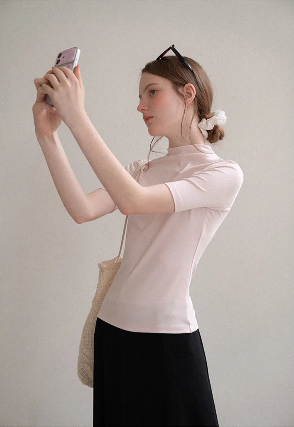 High Neck Short Sleeve Knit Top