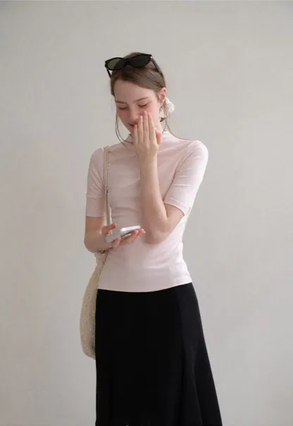 High Neck Short Sleeve Knit Top