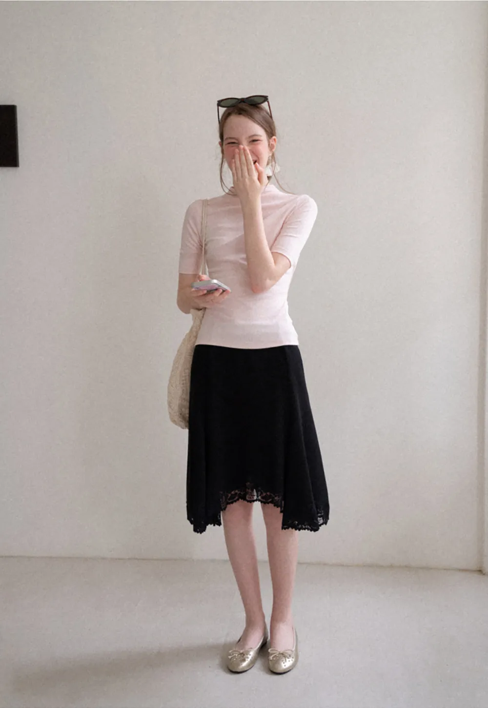 High Neck Short Sleeve Knit Top