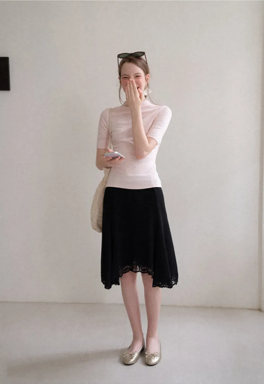 High Neck Short Sleeve Knit Top