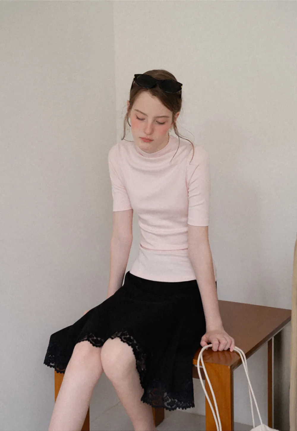 High Neck Short Sleeve Knit Top