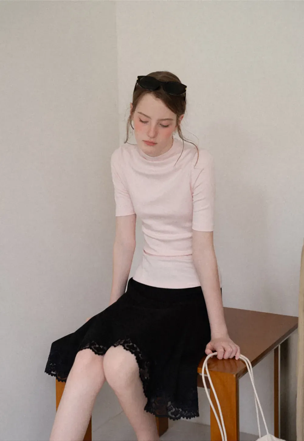 High Neck Short Sleeve Knit Top