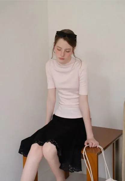 High Neck Short Sleeve Knit Top