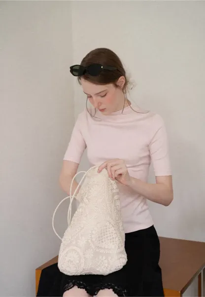 High Neck Short Sleeve Knit Top