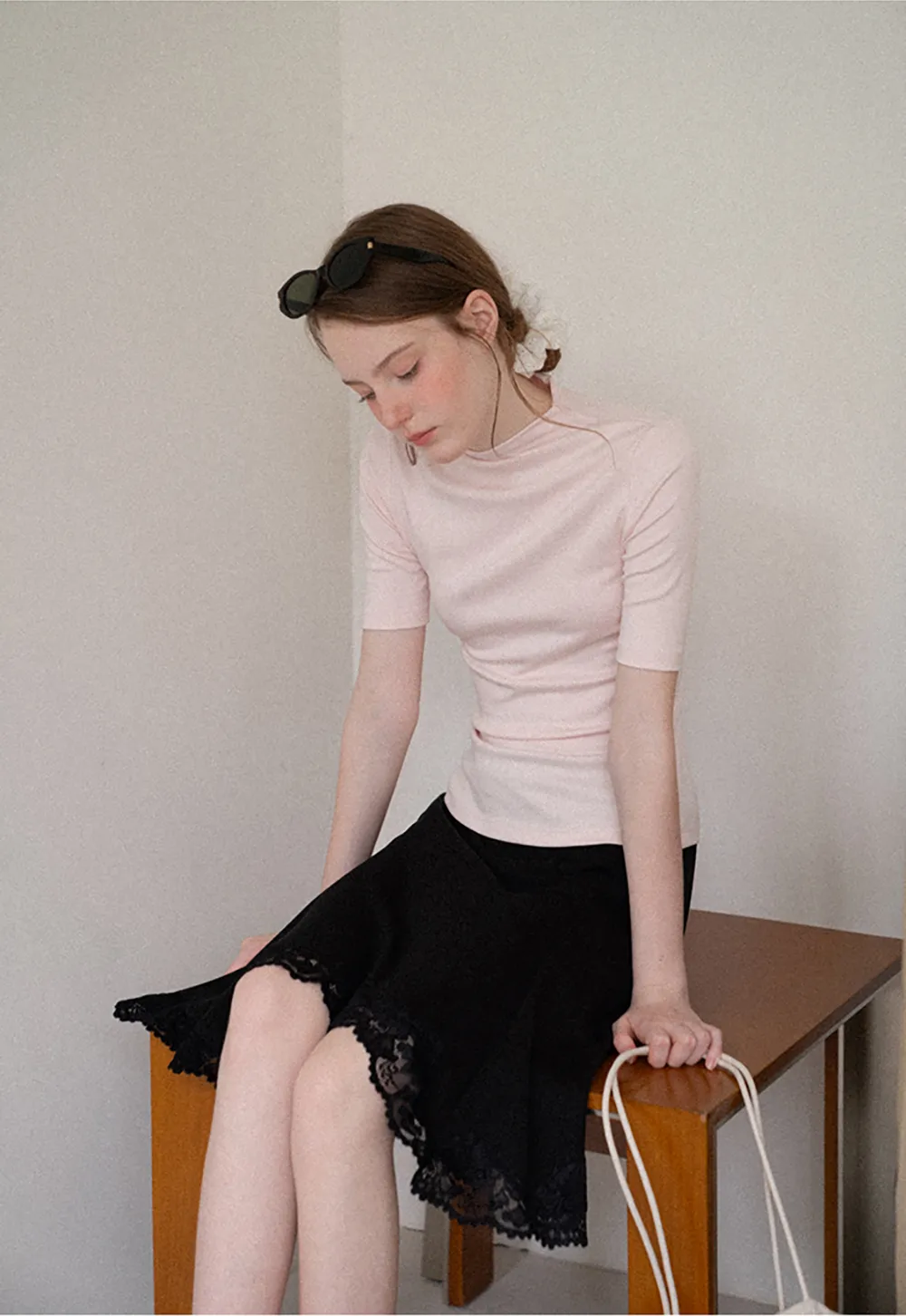 High Neck Short Sleeve Knit Top