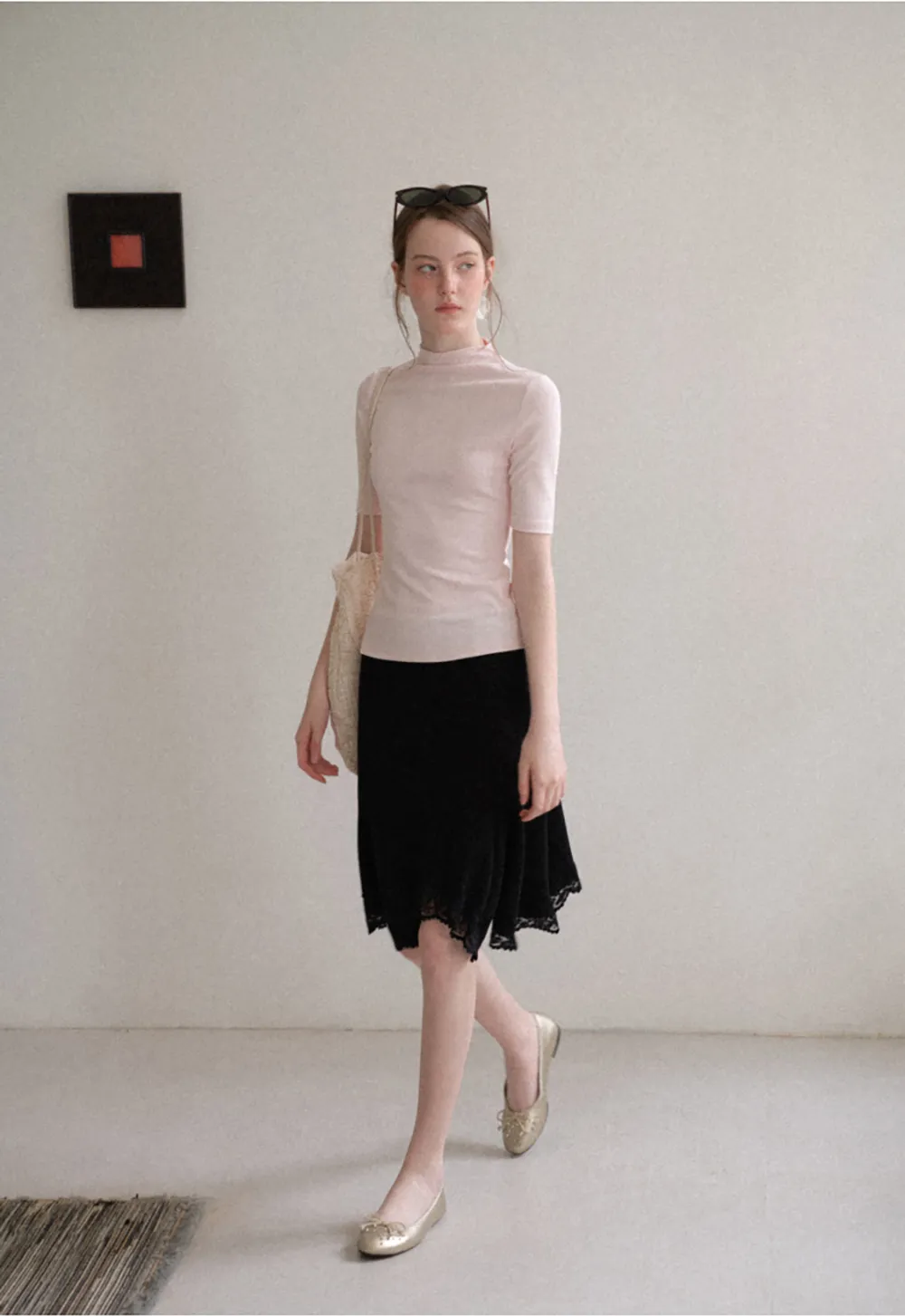 High Neck Short Sleeve Knit Top