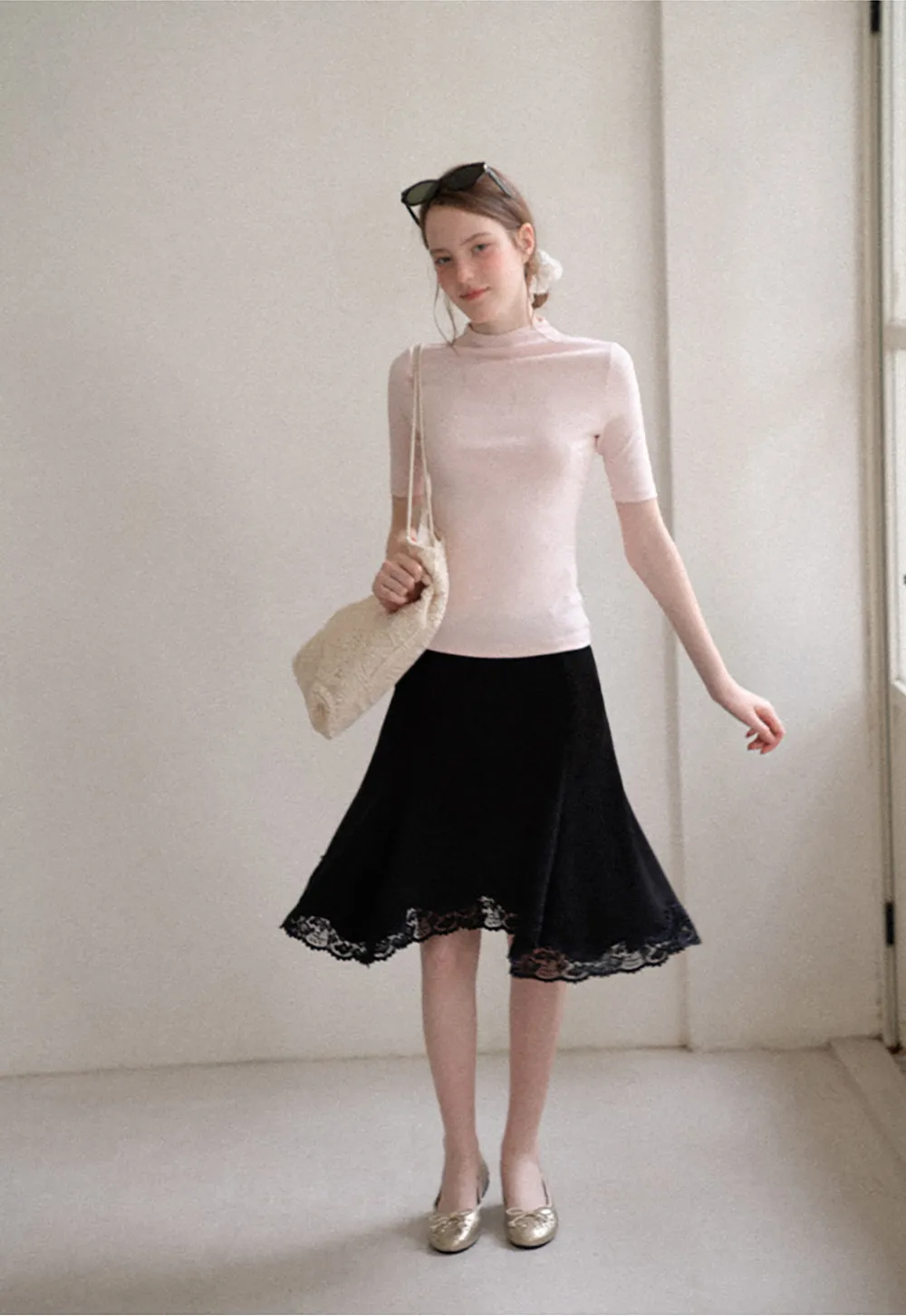 High Neck Short Sleeve Knit Top