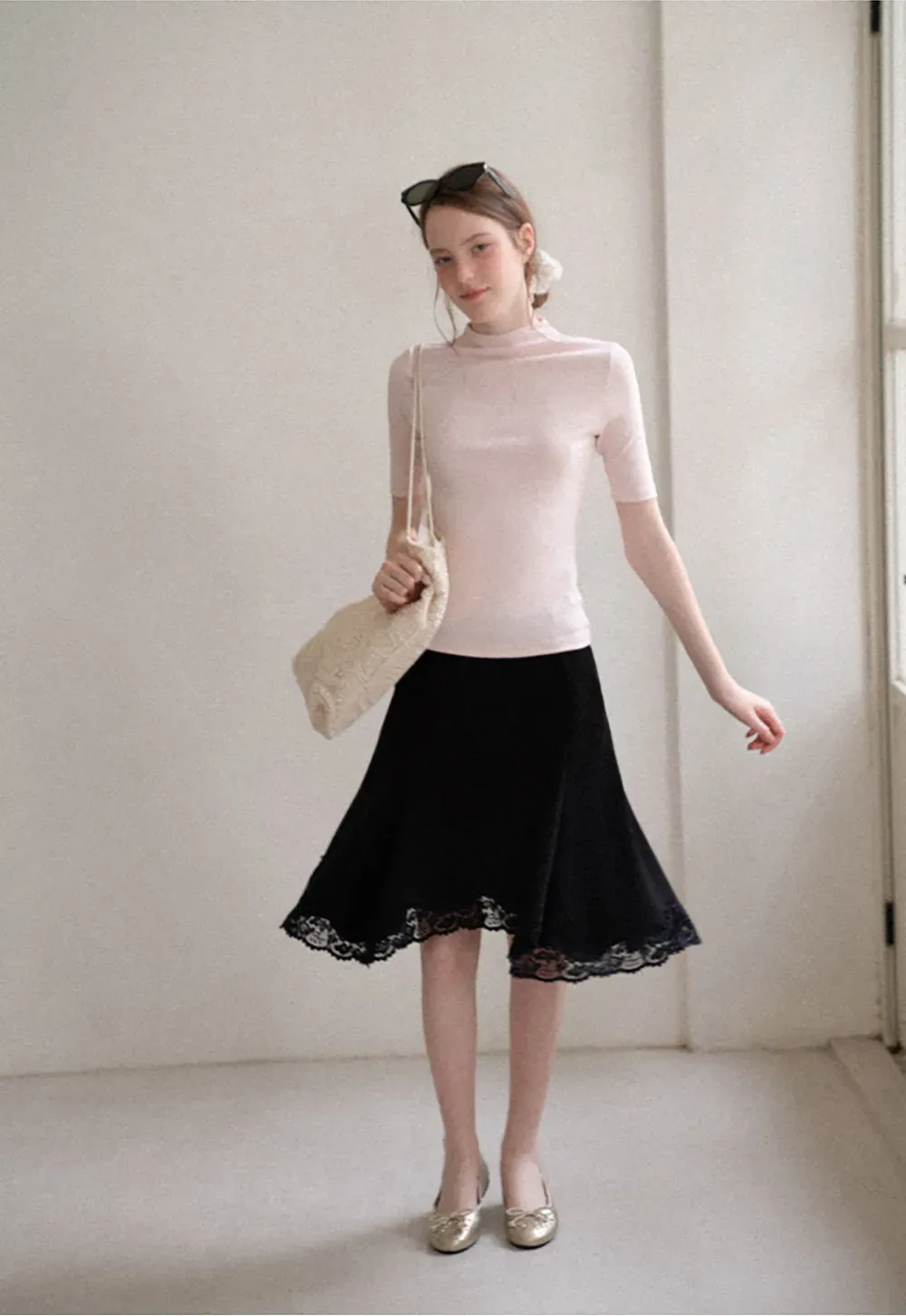 High Neck Short Sleeve Knit Top