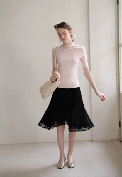 High Neck Short Sleeve Knit Top