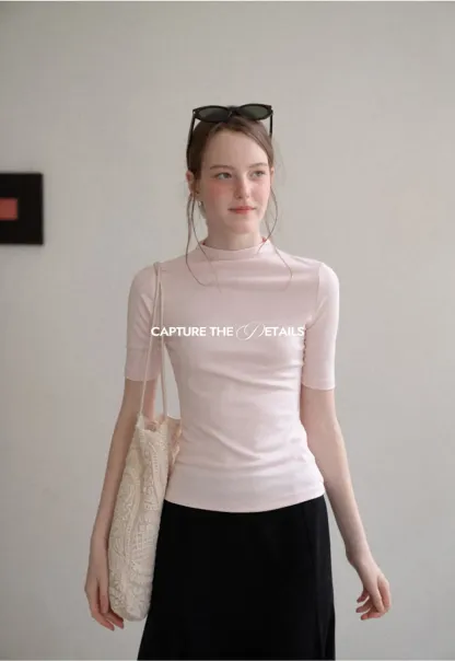 High Neck Short Sleeve Knit Top