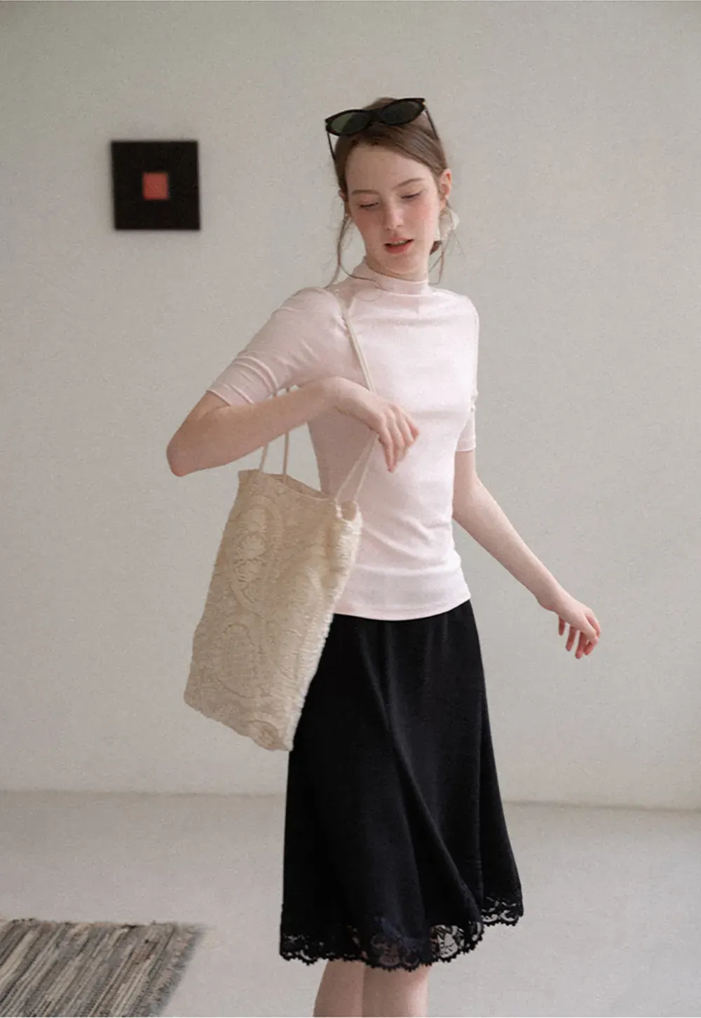 High Neck Short Sleeve Knit Top