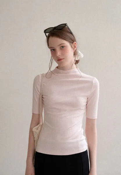 High Neck Short Sleeve Knit Top