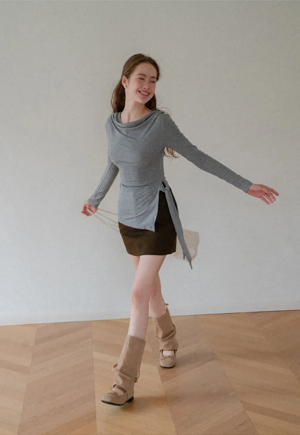 Asymmetrical Wrap Front Long Sleeve Top