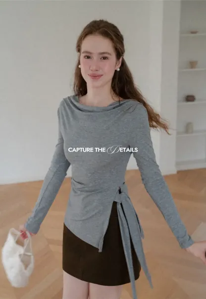 Asymmetrical Wrap Front Long Sleeve Top