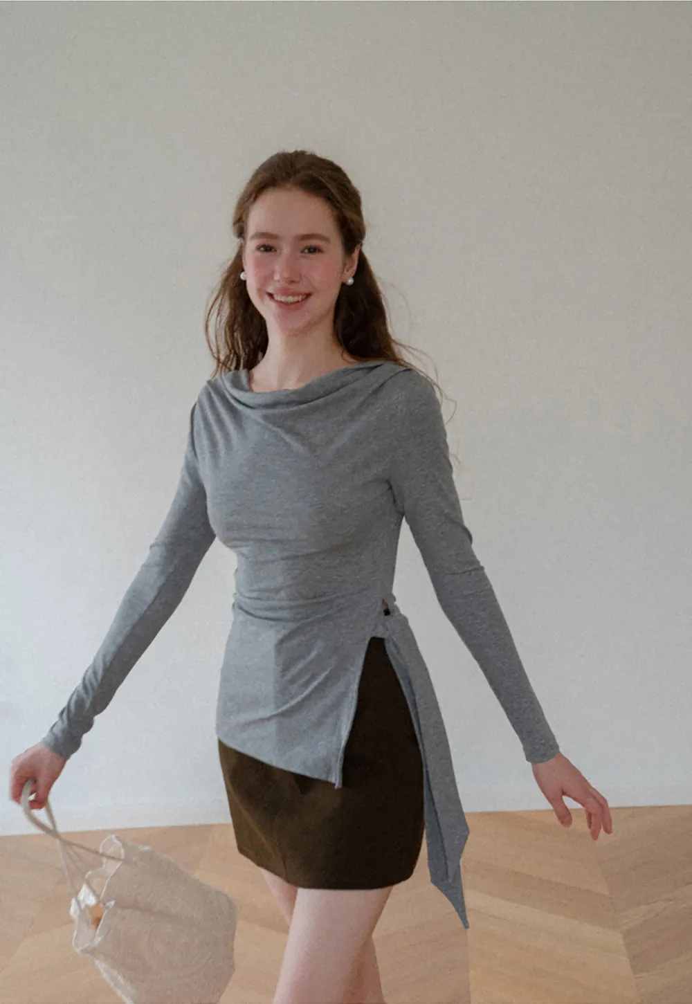 Asymmetrical Wrap Front Long Sleeve Top