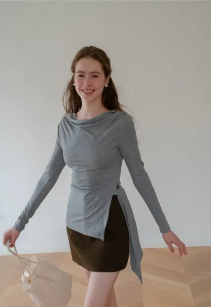 Asymmetrical Wrap Front Long Sleeve Top