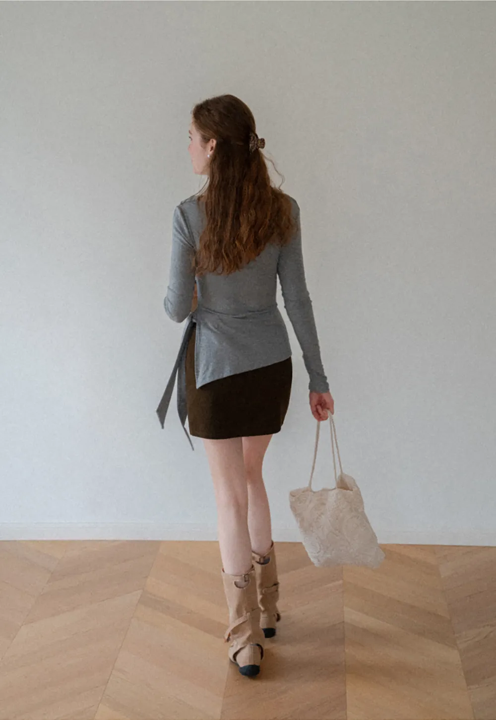 Asymmetrical Wrap Front Long Sleeve Top