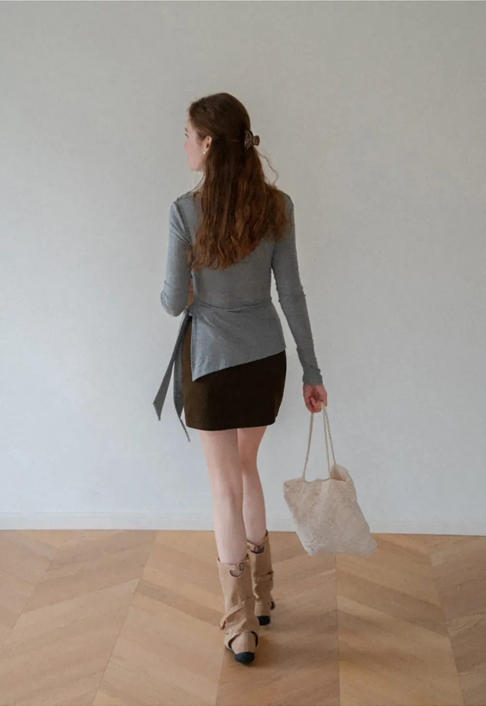 Asymmetrical Wrap Front Long Sleeve Top