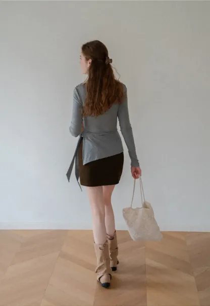 Asymmetrical Wrap Front Long Sleeve Top