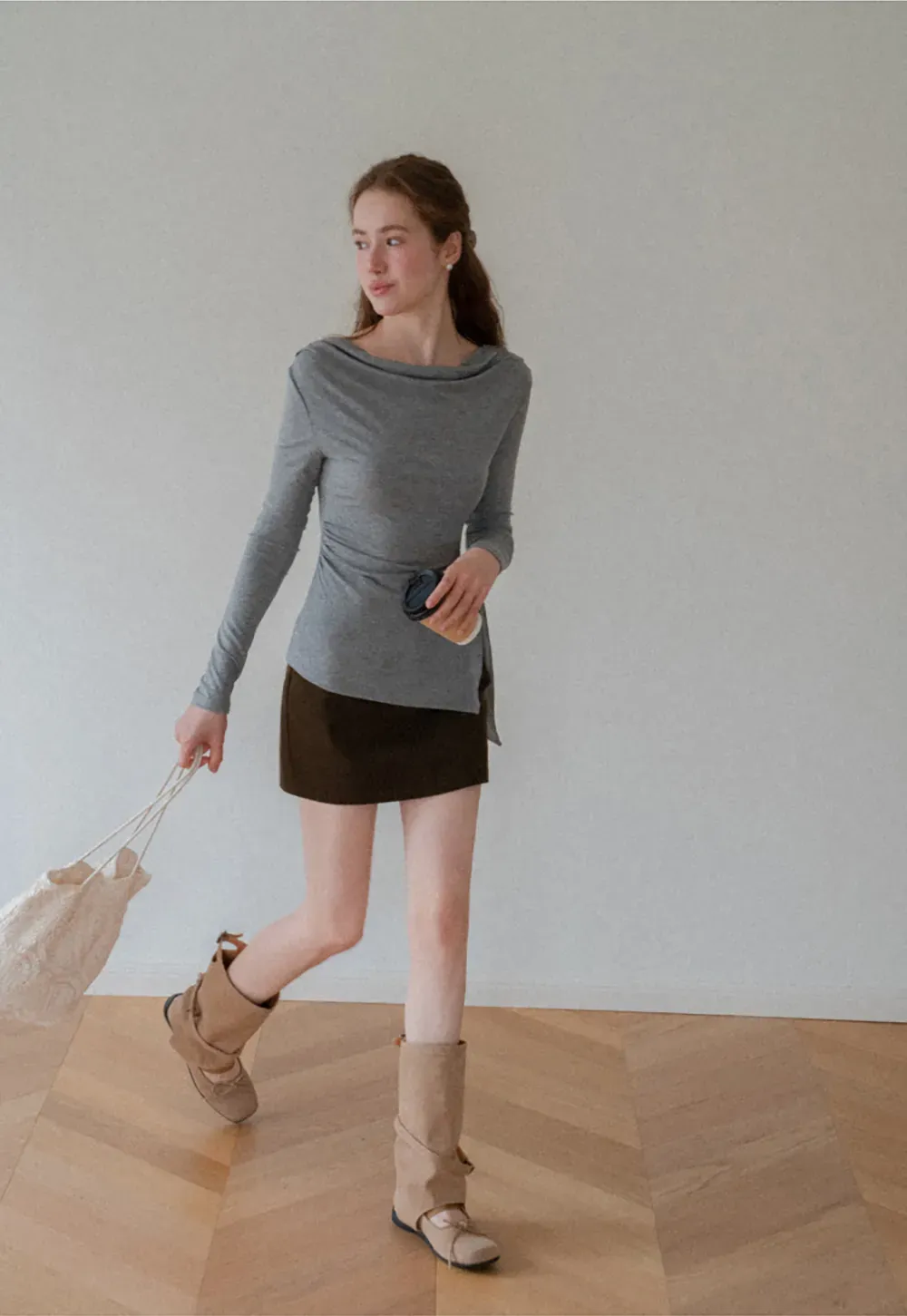 Asymmetrical Wrap Front Long Sleeve Top