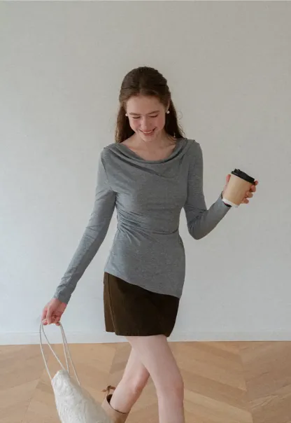 Asymmetrical Wrap Front Long Sleeve Top