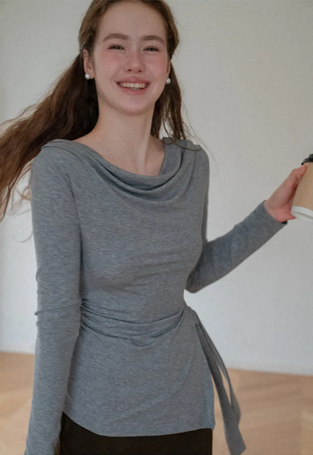 Asymmetrical Wrap Front Long Sleeve Top