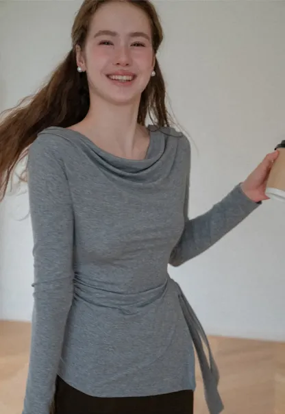 Asymmetrical Wrap Front Long Sleeve Top