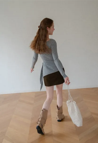 Asymmetrical Wrap Front Long Sleeve Top