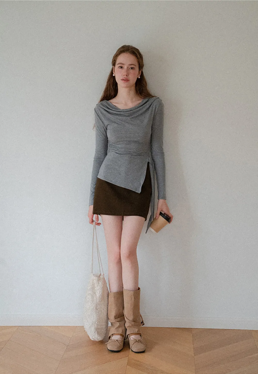 Asymmetrical Wrap Front Long Sleeve Top