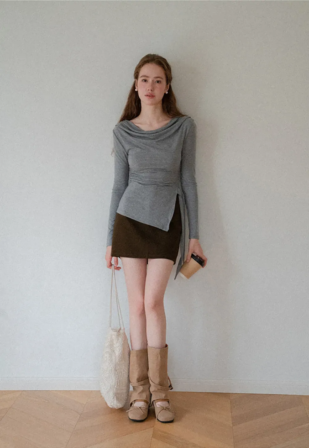 Asymmetrical Wrap Front Long Sleeve Top