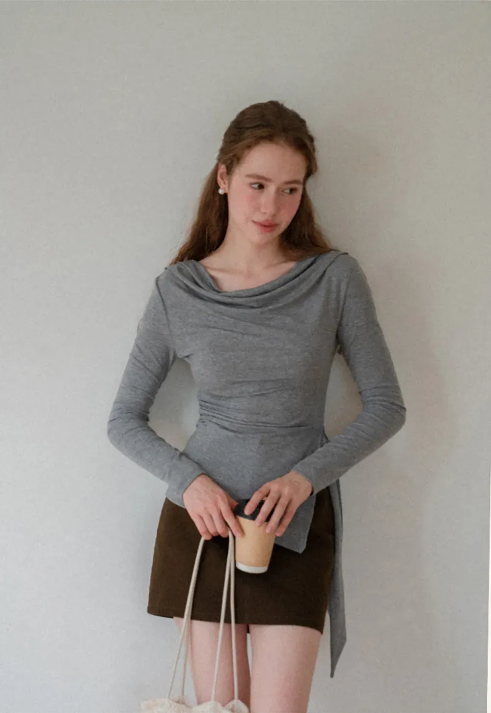 Asymmetrical Wrap Front Long Sleeve Top