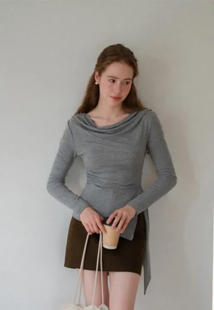 Asymmetrical Wrap Front Long Sleeve Top